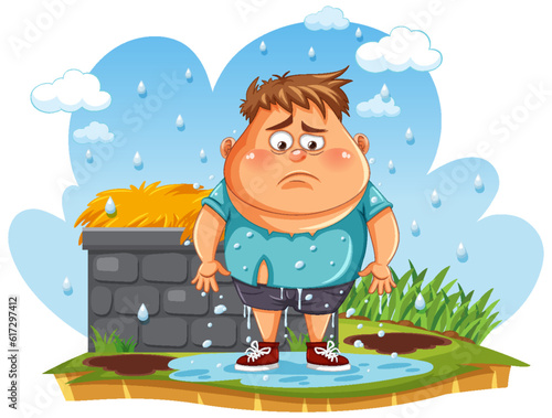 Sad Man Messing Up with Wet Water