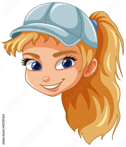 Cute girl wearing hat face ponytail hair