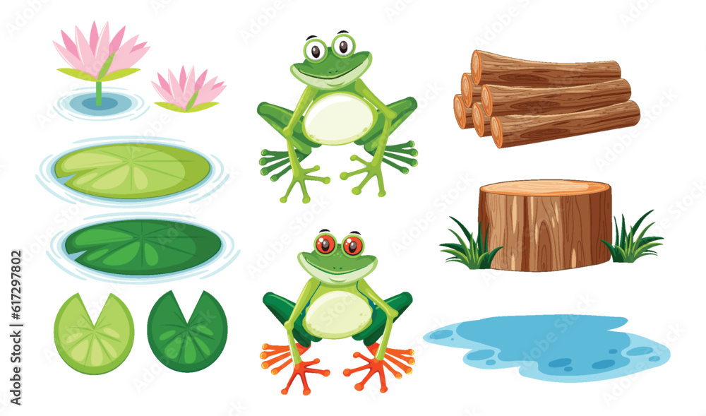 Fototapeta premium Green Frog Cartoon Characters Collection