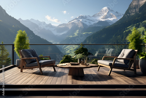 modern living room with mountain view