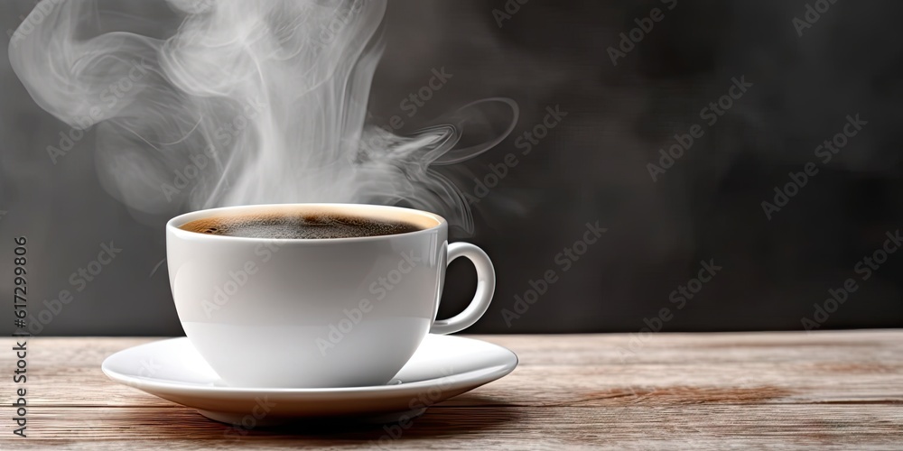 Fresh Espresso Coffee on Wooden Table. Closeup of Hot Aroma and Breakfast Morning Drink with Cup and Background Cafe Fresh Espresso Coffee on Wooden Table. Closeup of Hot Aroma and Breakfast Morning Drink with Cup and Background Cafe