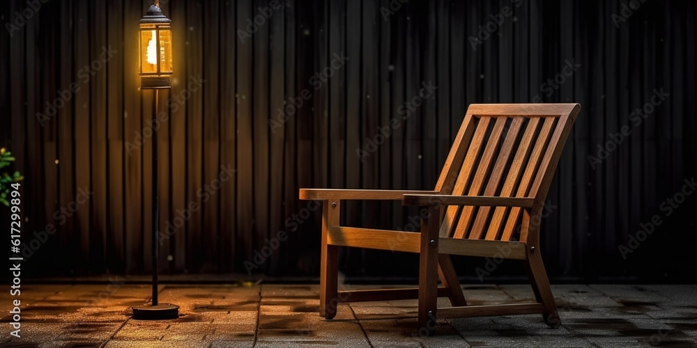 Wooden sitting chair to cool down blurred background, AI Generated