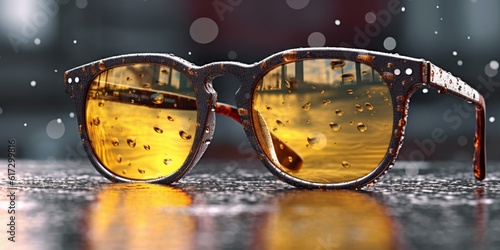 Sunglasses and waterdrop copy space blurred background, AI Generated photo