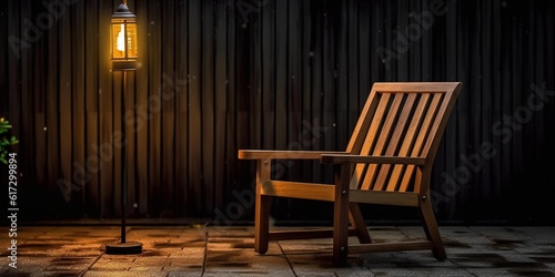 Wooden sitting chair to cool down blurred background, AI Generated