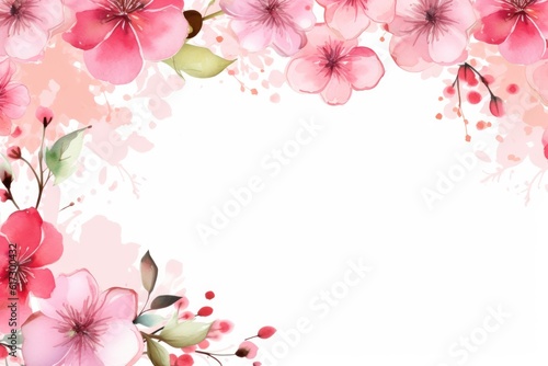 Floral boarder frame with white copy space background water color style.