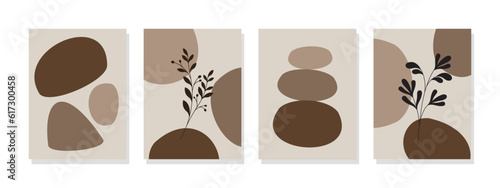 Collection of minimal wall art with abstract organic shapes in trendy contemporary collage style  featuring earth tones. Ideal for room decoration and wall art posters.