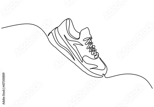 Running Shoes One Line Drawing: Continuous Hand Drawn Sport Theme Object