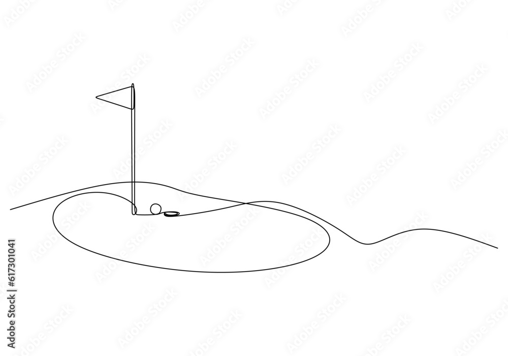 Mini Golf Ball One Line Drawing: Continuous Hand Drawn Sport Theme Object Mini Golf Ball One Line Drawing: Continuous Hand Drawn Sport Theme Object