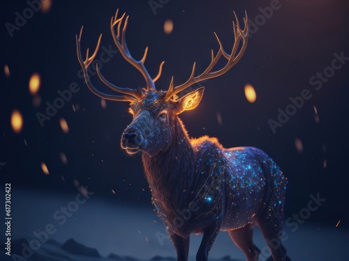 magic festive reindeer covered in glowing garland, AI Generated