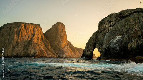 Malpelo, UNESCO World Heritage Site of Colombian Pacific. Incredible landscape and seascape and beautiful light of rocky offshore islands. An improved edit.