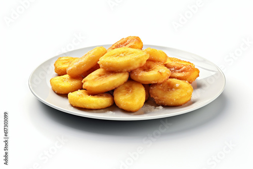 fried bananas on a plate, ultra hd white background