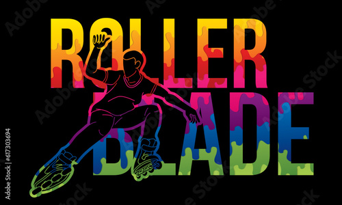 Rollerblade Player with Text Graffiti Extreme Sport Graphic Vector