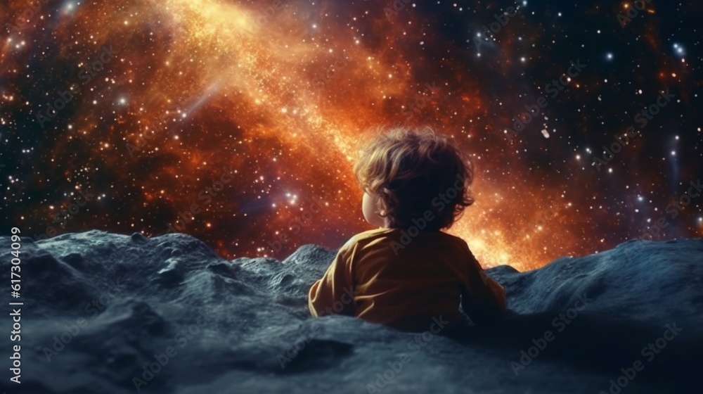 A child lost in dreams of space, Generative AI