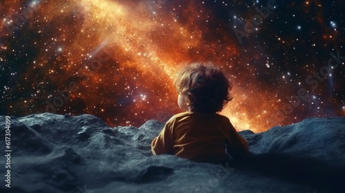 A child lost in dreams of space, Generative AI © Dhiman