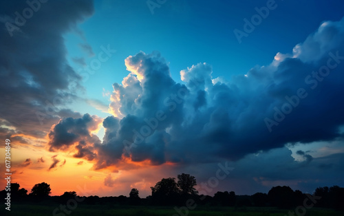 colorful dramatic sky with cloud at sunset. panoramic view, Generative AI