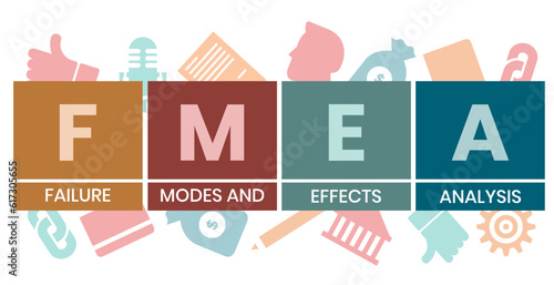 FMEA - Failure Modes and Effects Analysis acronym. business concept background. vector illustration concept with keywords and icons. lettering illustration with icons for web banner, flyer