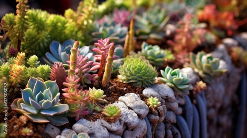 A various succulent plants with unique shapes and textures. AI generated