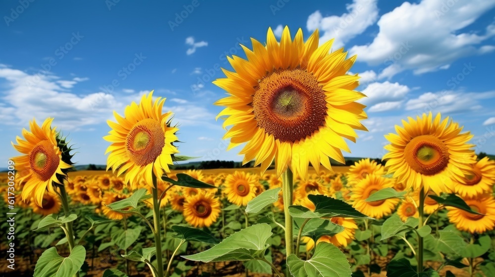 Bright sunflowers standing tall in a sunlit field. AI generated