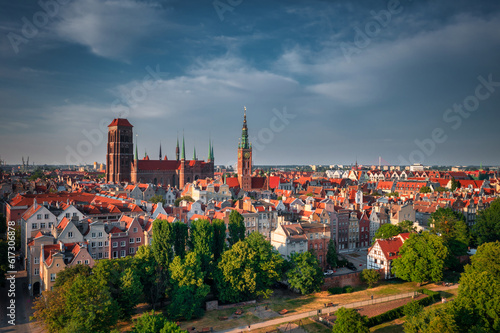 Beautiful architecture of the Main Town of Gdansk at summer, Poland