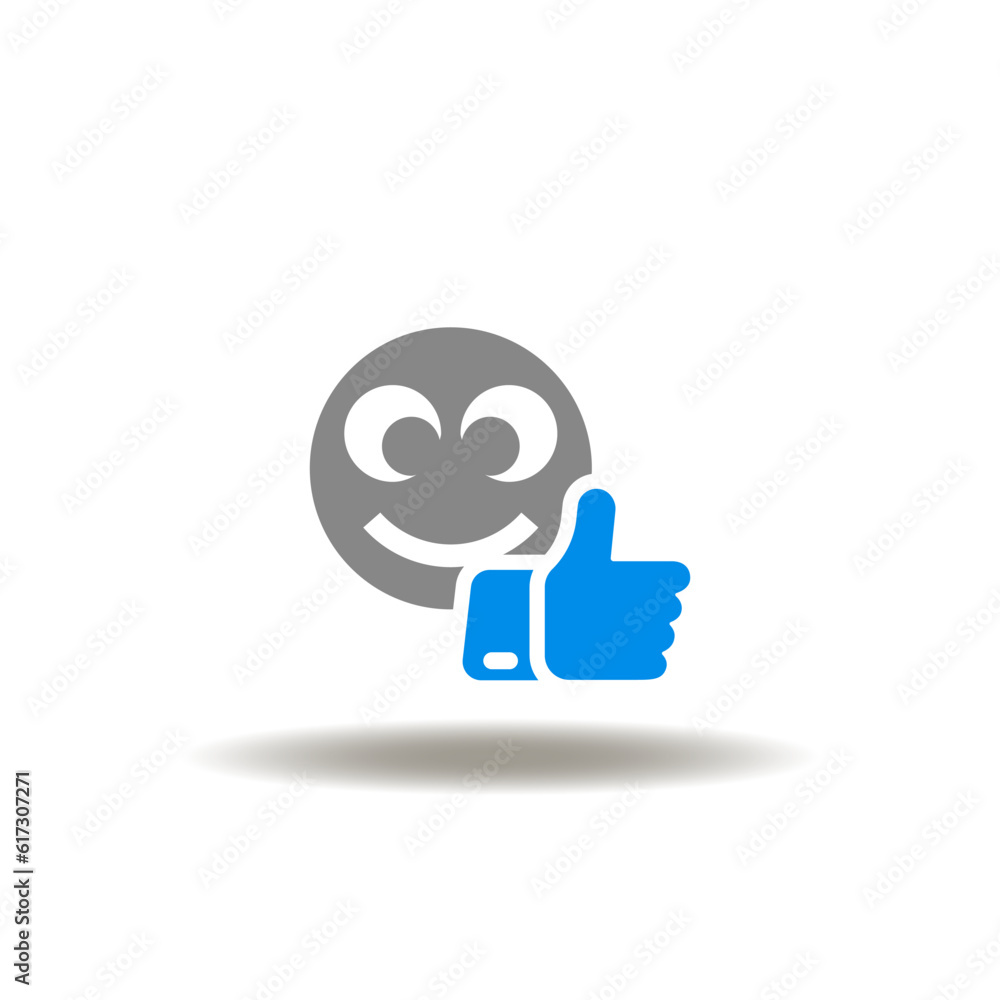 Vector illustration of smile face with thumb up. Symbol of feedback. Icon of rating. Vector illustration of smile face with thumb up. Symbol of feedback. Icon of rating.
