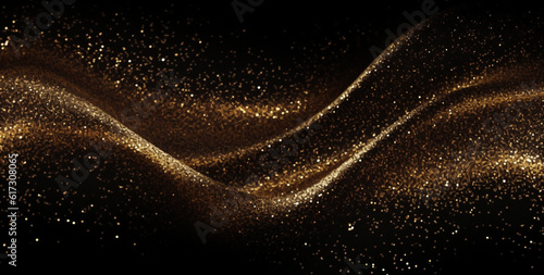 wave of golden particles on black. Generative Ai. 
