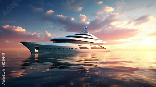 big luxury yacht at sunset in the sea. Generative Ai.  © PETR BABKIN