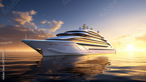 cruise ship at sunset. Generative Ai.  © PETR BABKIN