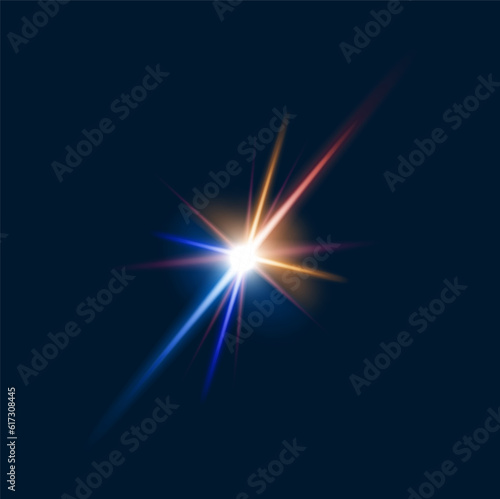 Sparkle flare and flash effect, glow light. Isolated vector star, red and blue glint. Sparkle glare, shimmering, Illuminates dark space, creating a stunning visual spectacle. Burst of magic light