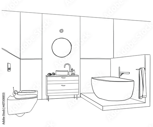 Hand drawn Bathroom. Interior sketch