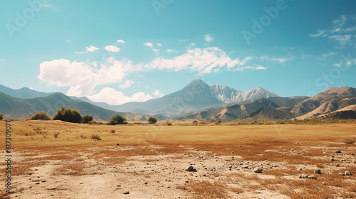 Nature Landscape of Peak Hills Mountains with Wide Lands Savanna on a Bright Day