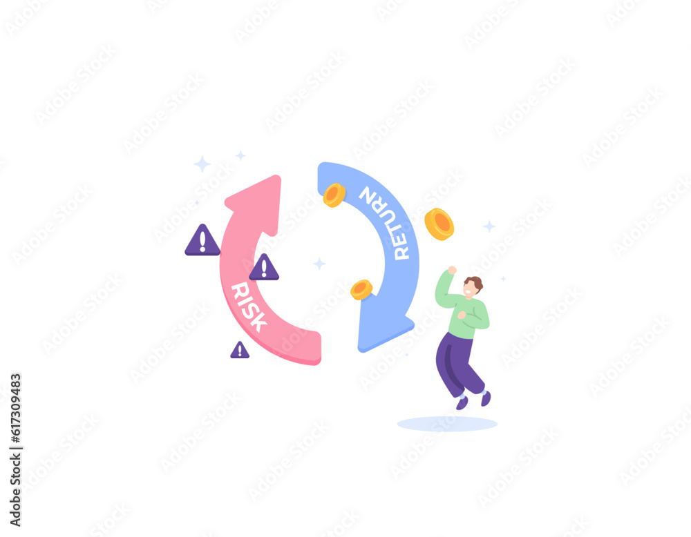 Risks and advantages. High risk high return. risk management and returns. an investor, manager, or businessman. business management. repetitions and cycles. illustration concept design. vector element