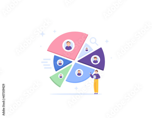 Analysis of recruitment and employee selection. Select and choose potential new members. View and check employee performance. analyzing data . illustration concept design. vector elements