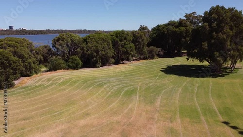 Aerial footage over Rotary Park, Wanneroo WA and views across the lake photo