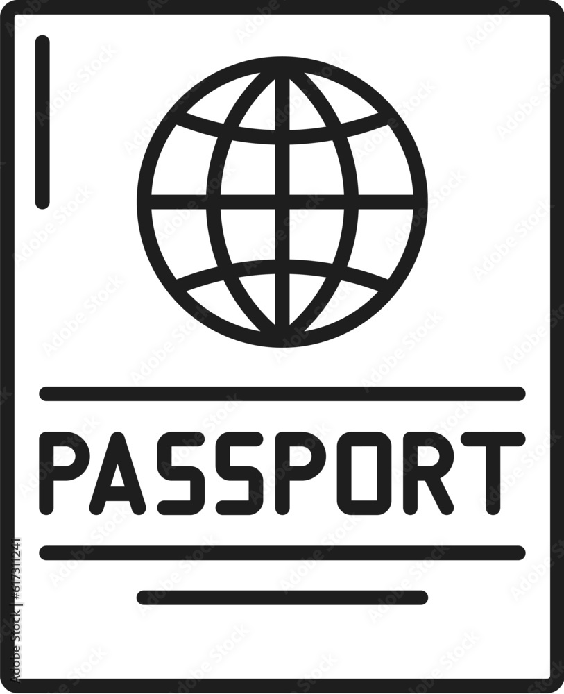 Foreign passport thin line icon. Visa, document, arrival. Customs check in hotel, service check in concept. Citizenship, immigration, traveling control Foreign passport thin line icon. Visa, document, arrival. Customs check in hotel, service check in concept. Citizenship, immigration, traveling control