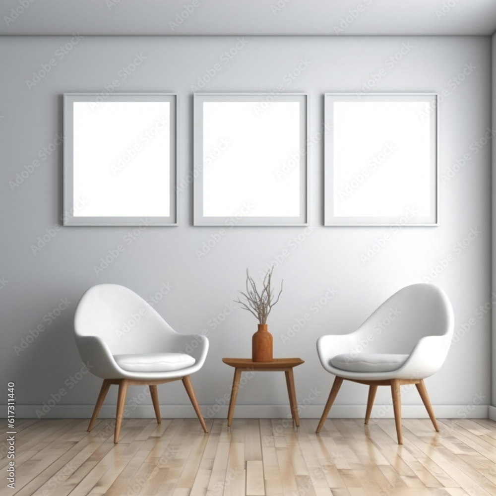 Template Frame Art print Mock up three blank white photo frames in modern minimal interior Generative AI Template Frame Art print Mock up three blank white photo frames in modern minimal interior Generative AI