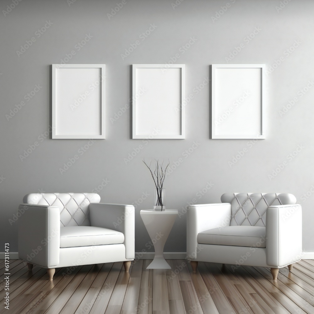 Template Frame Art print Mock up three blank white photo frames in modern minimal interior Generative AI Template Frame Art print Mock up three blank white photo frames in modern minimal interior Generative AI