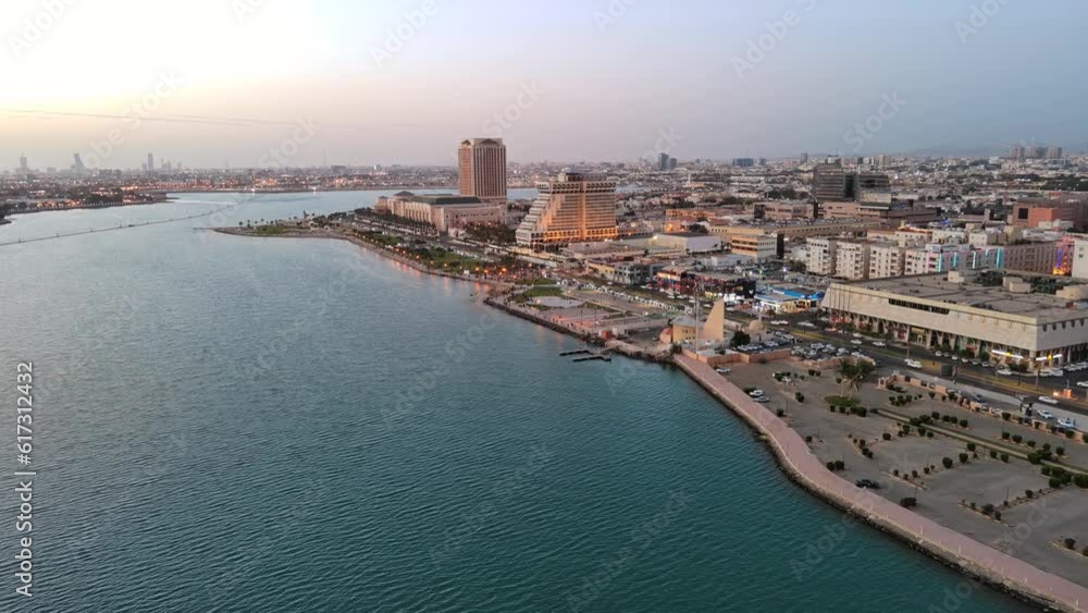 Jeddah, Saudi Arabia: Aerial view of coastal city and famous resort town, Al-Hamra Corniche area, Red Sea - landscape panorama of Arabian Peninsula from above Jeddah, Saudi Arabia: Aerial view of coastal city and famous resort town, Al-Hamra Corniche area, Red Sea - landscape panorama of Arabian Peninsula from above