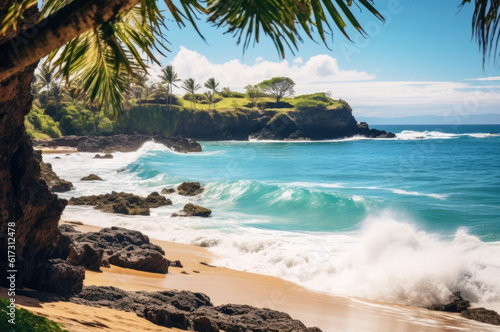 Powerful crashing wave surf Waimea Bay Hawaii