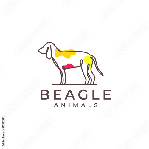 animal pets dog beagle line art colorful minimalist logo design vector