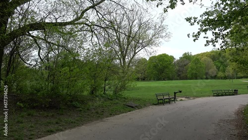 Types of Prospect Park. Green meadow with a footpath. Brooklyn, NYC. photo