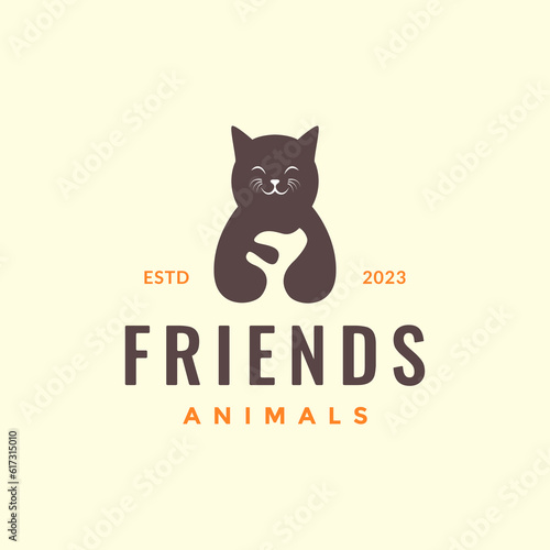 animal pets cat hug puppy dog mascot hipster simple logo design vector