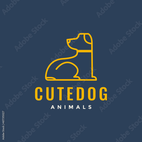 animal pets dog sit alone line art simple logo design vector