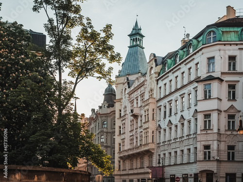 Architecture of the Old Town in Prague. Beautiful European architecture. Street in the old city at dawn