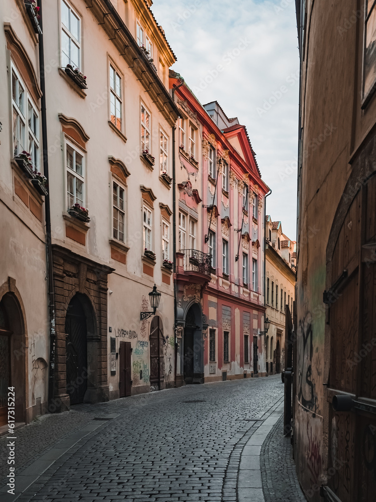 Narrow streets of the old town in Prague. Beautiful European city