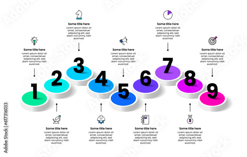 Infographic template. Isometric line with 9 steps and numbers