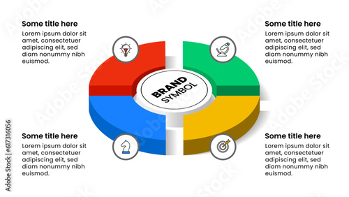 Infographic template. Isometric pie with 4 parts and icons
