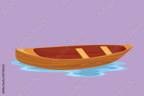 Cartoon flat style drawing canoe trails and rafting club with kayaking equipment logo, icon, symbol. Vintage mountain, rafting, kayaking, paddling, canoeing camping. Graphic design vector illustration