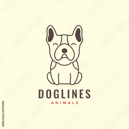 boston terrier puppy dog pets line art mascot cartoon cute logo icon vector illustration