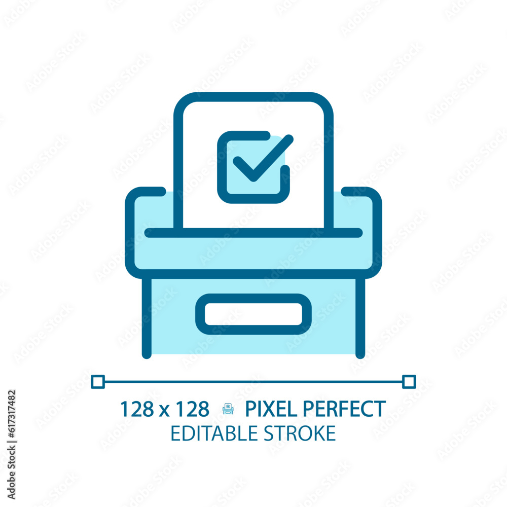 Pixel perfect blue voting icon with checkmark, isolated vector illustration, editable election sign. Pixel perfect blue voting icon with checkmark, isolated vector illustration, editable election sign.