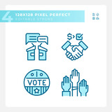 Customizable pixel perfect blue icons set representing election, isolated vector illustration, editable voting signs.